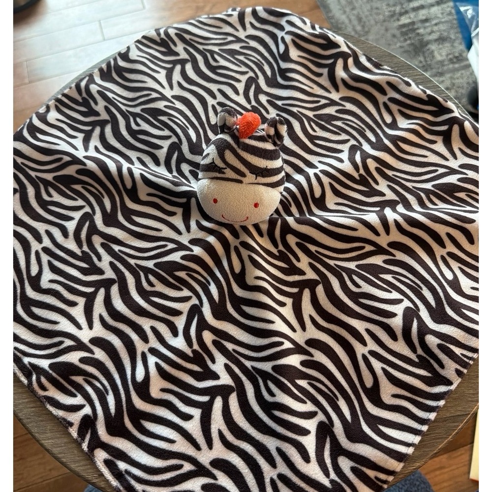 Carter's OS Zebra Lovey Security Blanket Rattle Brown White Satin Plush 16 x 16